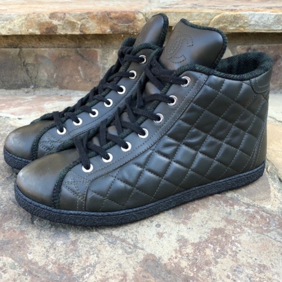 Chanel Lambskin High Top Sneakers Size 37.5 - Picture 6 of 6